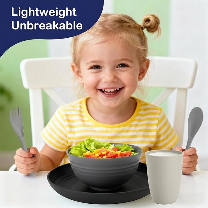 20 PCS Wheat Straw Plates and Bowls Sets, Kids Dishes Dinnerware Sets - Image 4