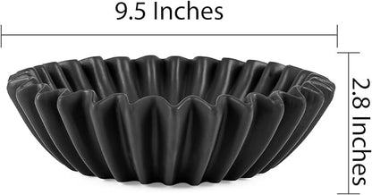 Large Ceramic Fruit Bowl Black Decorative Bowl for Coffee Table Entryway Kitchen Modern Home Decor Centerpiece 9.5 Inches Ruffle Fluted Scalloped Bowl