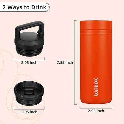 BJPKPK Insulated Water Bottle with 2 Lids,20 oz Double Wall Stainless Steel Vacuum Tumbler Travel Coffee Mug,Wide Mouth Thermal Cup,Orange