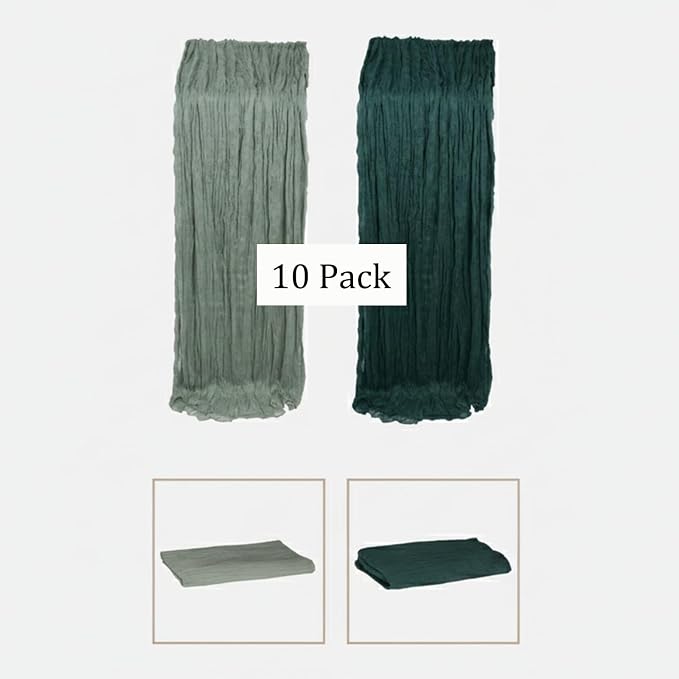 Cheesecloth Table Runner 10 Pack Sage Green and Dark Green, Boho Gauze Table - Image 3
