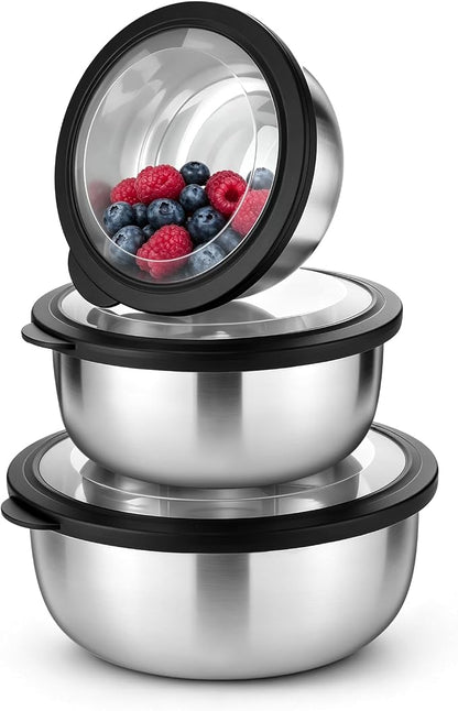 P&P CHEF Mixing Bowls with Lids Set of 3, Wide Bowl & Airtight Lid, Size 1.75 by PPCHEF