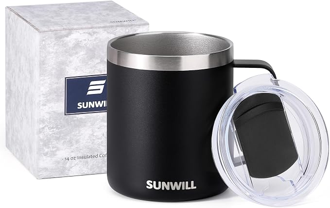 SUNWILL Travel Coffee Mug with Lid, Insulated Tumbler with Handle, 14oz - Image 5