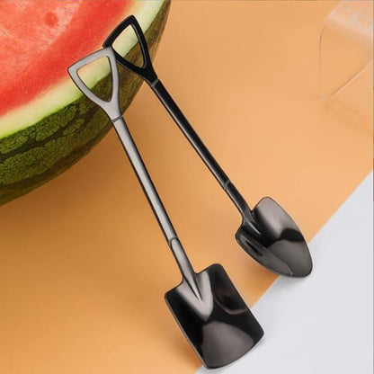 10Pcs Shovel Spoons Stainless Steel Dessert Spoon-Black | Reusable Spoons - Image 3