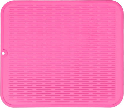 Silicone Dish Drying Mat for Multiple Usage,Easy clean,Eco-friendly,Heat-resistant Silicone Mat for Kitchen Counter or Sink,Refrigerator or Drawer Liner Rose XL 18 inches x 16 inches