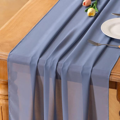 Dusty Blue Chiffon Table Runner Summer Boho Wedding Birthday Party Decor | 10ft by Socomi