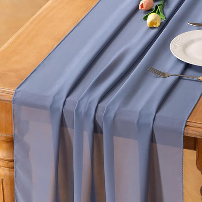 Dusty Blue Chiffon Table Runner Summer Boho Wedding Birthday Party Decor | 10ft by Socomi