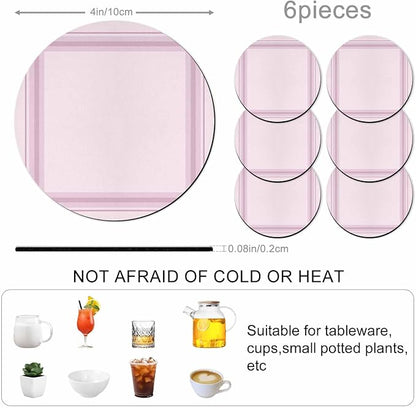 Pink Grid Coasters Set of 6 Absorbent Coasters - Image 3