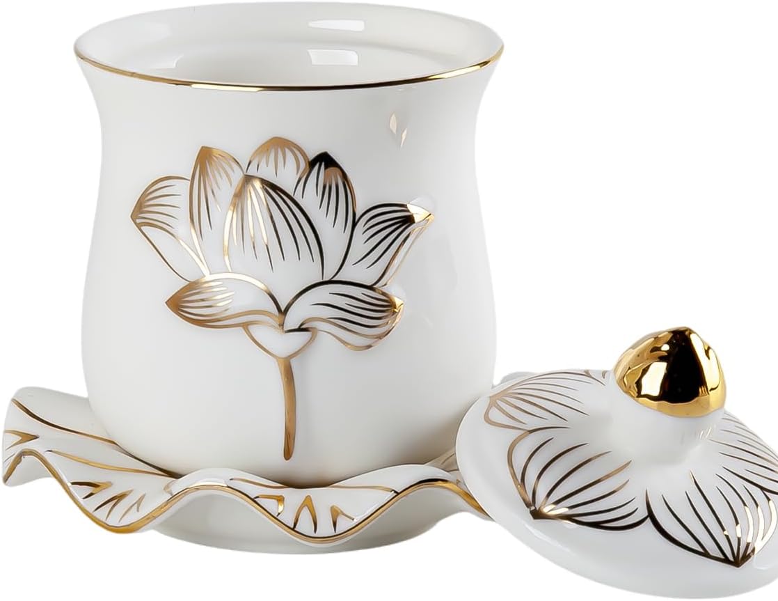 QINLANG White Buddha Water Cup, Ceramic Holy Water Offering Cup - Image 4