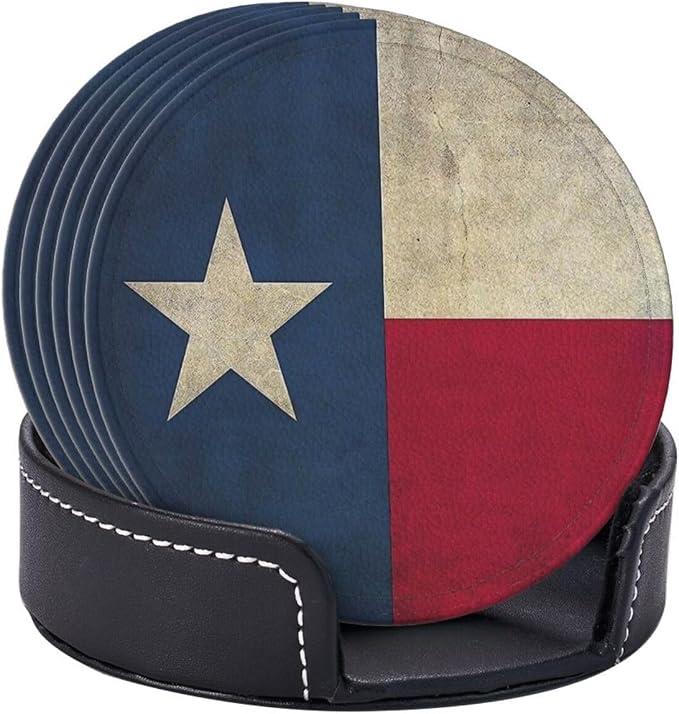 6 Pcs Texas Flag Pentagram Stars Leather Coasters - Image 6
