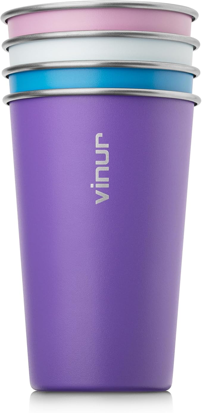 Stainless Steel Cups-16 oz Colorful Stackable Metal Drinking Glasses 4 Pcs | 16 by Vinur