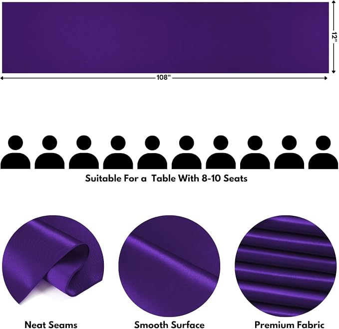 Purple Satin Table Runner, 12x108 Inches, 2 Pack | Premium Satin, Smooth - Image 2