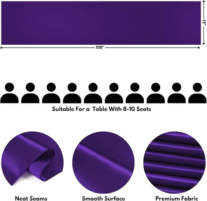 Purple Satin Table Runner, 12x108 Inches, 2 Pack | Premium Satin, Smooth - Image 2