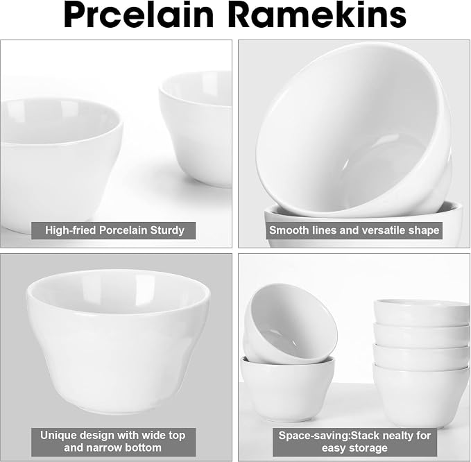 Patelai 12 Pcs 8 oz Porcelain Soup Cups Small White Dessert Bowls Broth Dip Cups - Image 3