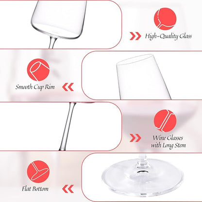 KAMMAK Wine Glasses Set of 2, 17 oz Hand Blown Crystal Bordeaux Wine Glasses, Thin Rim & Long Stem, Perfect for Red & White, Daily Use, Wedding Anniversary or Birthday Gift with Gift Box, S85BJ52