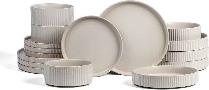 Stone Lain Haven Stoneware 16-Piece Dinnerware Set, Plates and Bowls Sets by Unknown