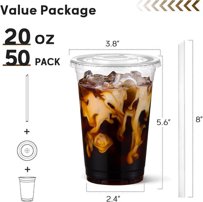 AOZITA 20 oz Plastic Cups with Lids and Straws, 50 Pack, Disposable Iced Coffee - Image 2