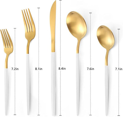VANVRO Matte White Gold Silverware Set, 40-Piece Stainless Steel Flatware Set - Image 2