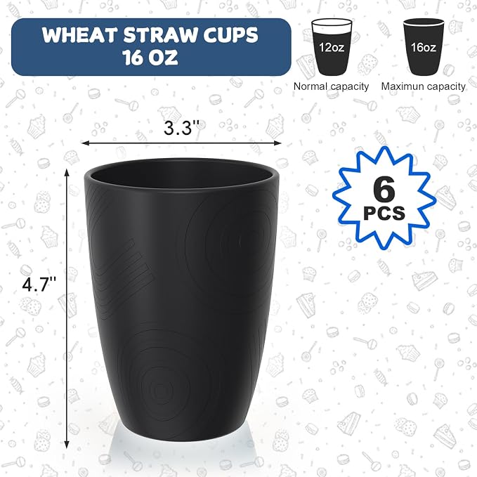Wheat Straw Drinking Glasses Set of 6, Unbreakable 16 OZ Water Cup - Image 3