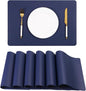 Faux Leather Placemats HeloHo Navy Blue Table Place Mats Set of 6 Waterproof Oilproof Heat Stain Resistant Washable Wipeable Placemat for Kitchen Dining Table Decoration Indoor Outdoor