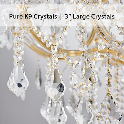 Large Gold Chandelier Light Fixtures - 24 Lights, 3 Layers Modern Crystal Chandeliers for Lobby, Foyer, Entrance Hall, Staircase