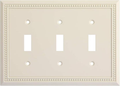 Henne Bery Sunken Pearls Heavy Duty Decorative Wall Plate Switch Plate Outlet Cover, Durable Solid Zinc Alloy (Triple Toggle, Light Almond)