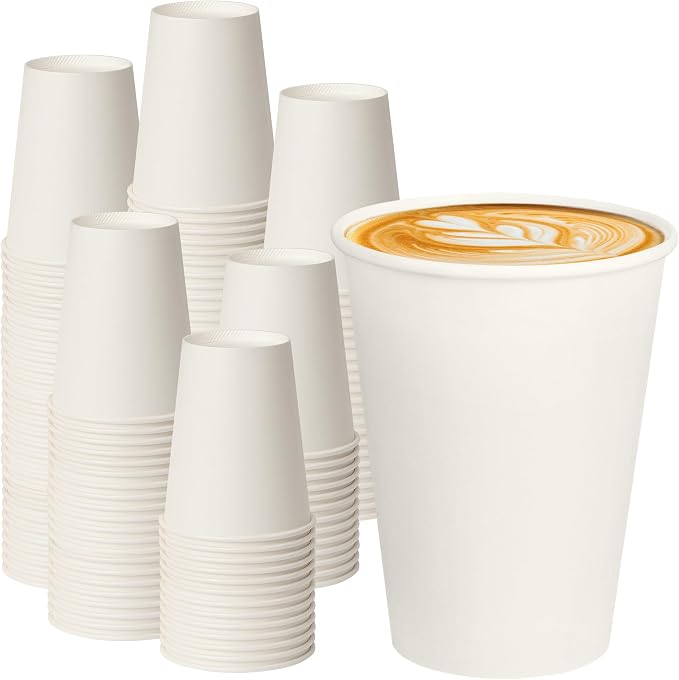 12 oz White Paper Coffee Cups, Disposable Hot Cups by PACKINNO