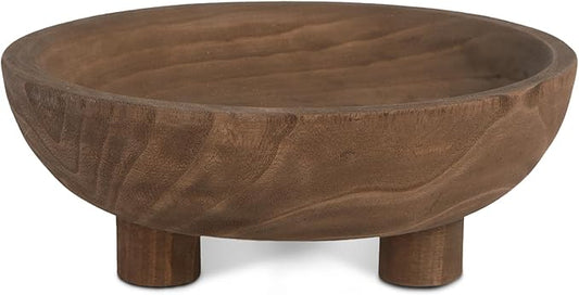 DN DECONATION Wooden Decorative Bowl with Tripod Base 10.63" - Brown Wood Fruit Candy Key Holder Bowl Footed for Dining Table Top Centerpiece Decor Rustic Home Shelf Decor