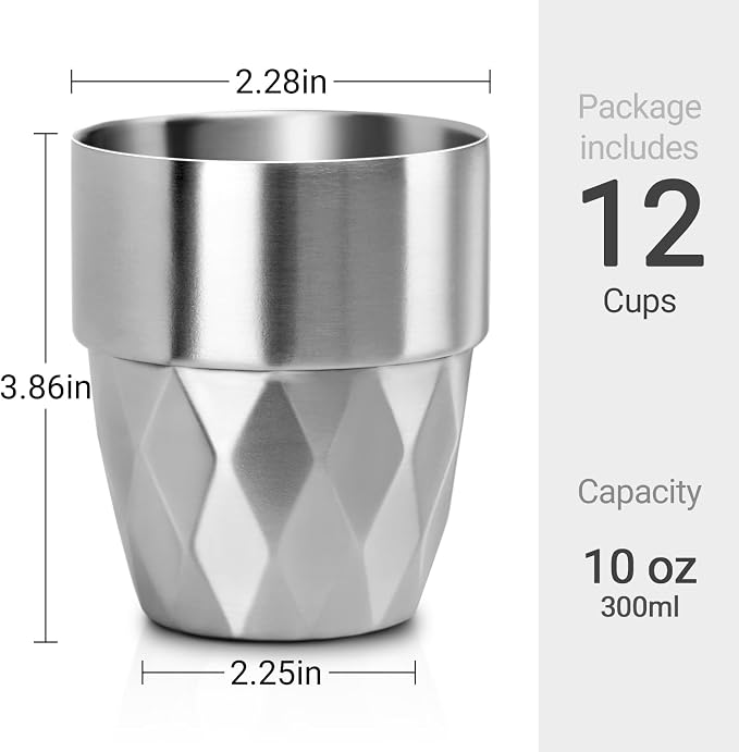 Beasea Stainless Steel Cups 10 oz, 12 Pack Bulk Stackable Insulated Stainless - Image 2