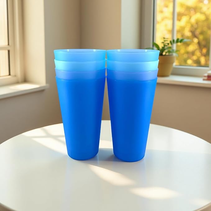 32 oz Plastic Cups Large Reusable set 8, Plastic Tumbler Blue Tone | Food Grade - Image 2