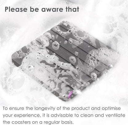 Water Absorbent Diatomite Set of 2 Coaster Coasters Rectangle Grooved Design - Image 7
