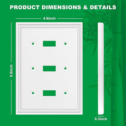 White Decorative Triple Toggle Light Switch Covers Wall Plate, Natural Material Switch Plate Covers - Modern Style (3 Gang Toggle 1 Pack)