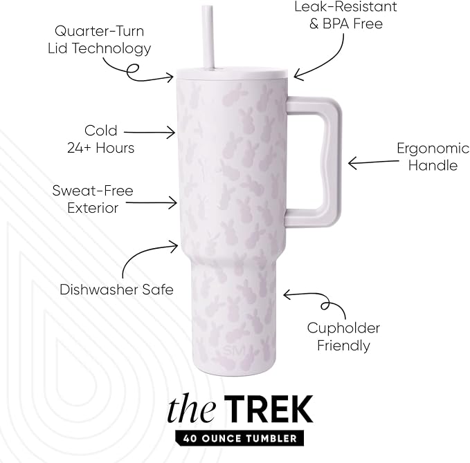 Simple Modern Tumbler with Handle and Straw | 40oz | Bunnies | Trek Tumbler - Image 2