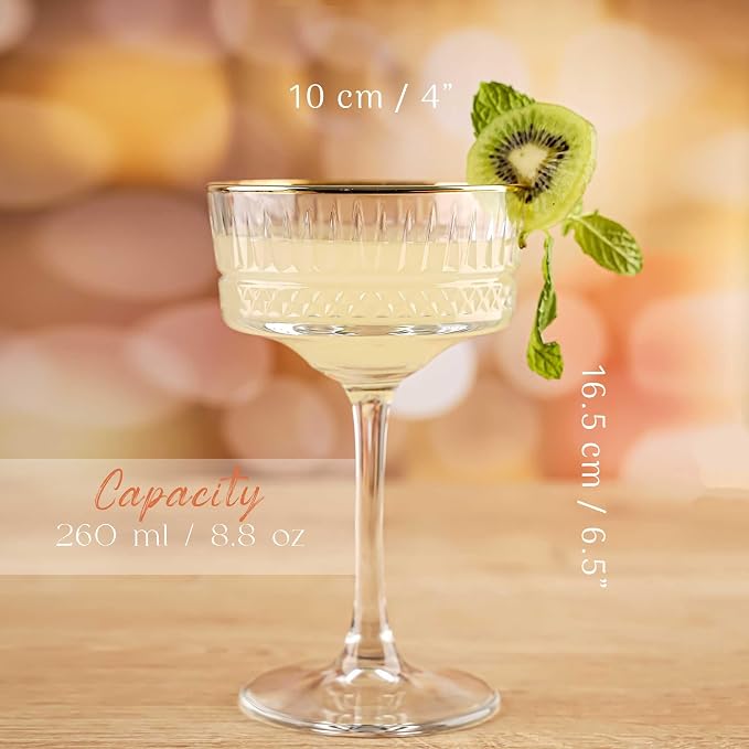 Vintage Coupe Glasses Set of 4, Wine Glasses, Long Stem Glassware - Image 5