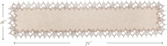 Phantomon Neutral Linen Table Runner 72 Inches Beige Embroidered Runner Lace - Image 7