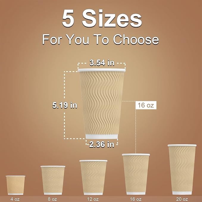 Hot Paper Cups 16 oz Disposable Insulated Corrugated Sleeve Ripple Wall Paper - Image 5