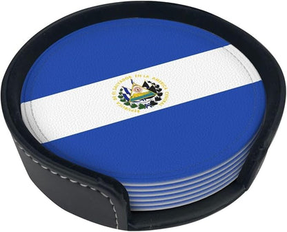 6 Pack El Salvador Flag Leather Coaster - Image 2