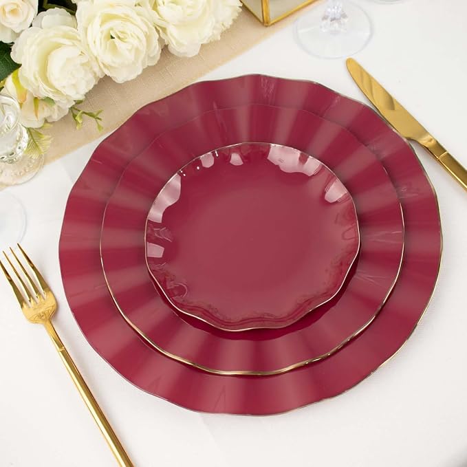 Efavormart 10 Pack | Burgundy 6" Round Plastic Dessert Salad Plates, Disposable - Image 9