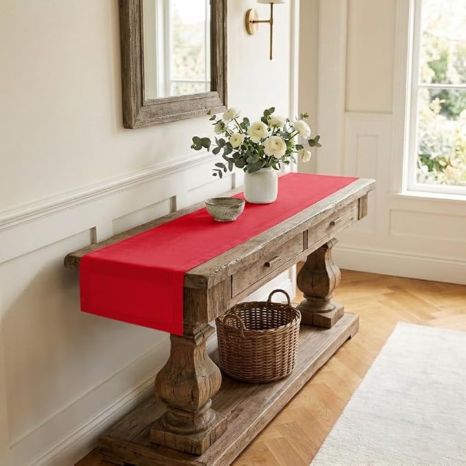 Classic Linen™ by D'Moksha Racing Red Table Runner 60 Inches, 100% Pure Linen by DMokshaHomes