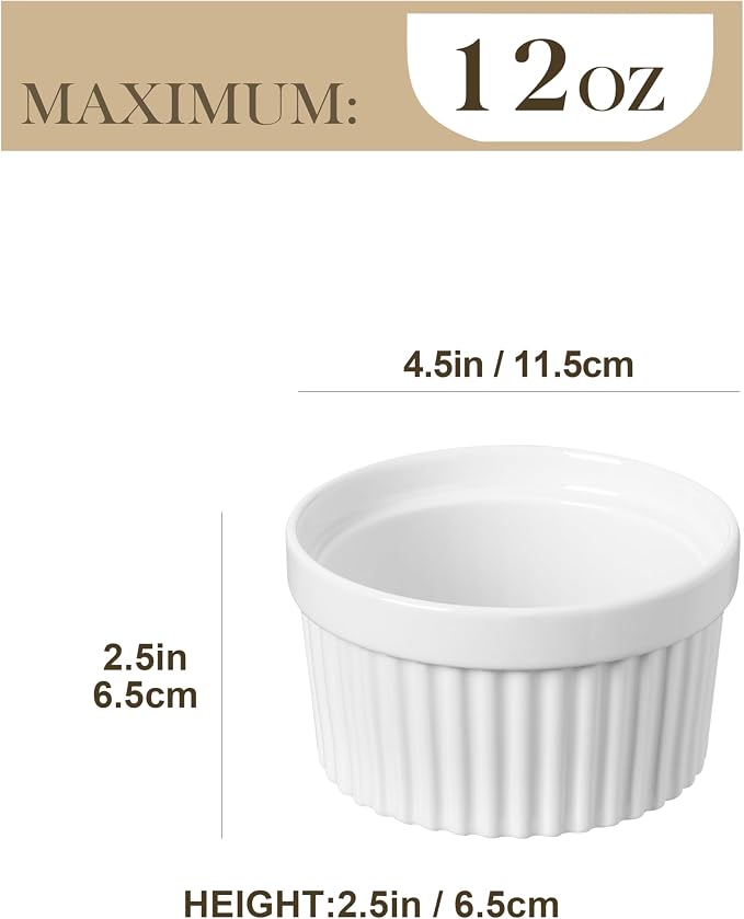 MALACASA Ramekins 12 oz Oven Safe, Porcelain Creme Brulee Ramekins Pudding - Image 2