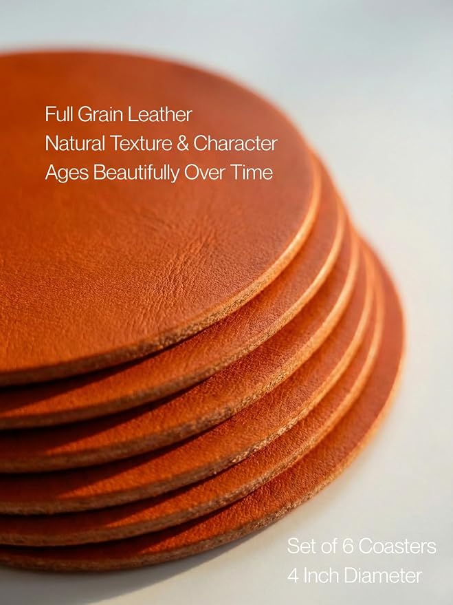 Real Natural Grain Leather Coasters – Durable Non-Slip Distressed Design - Image 5