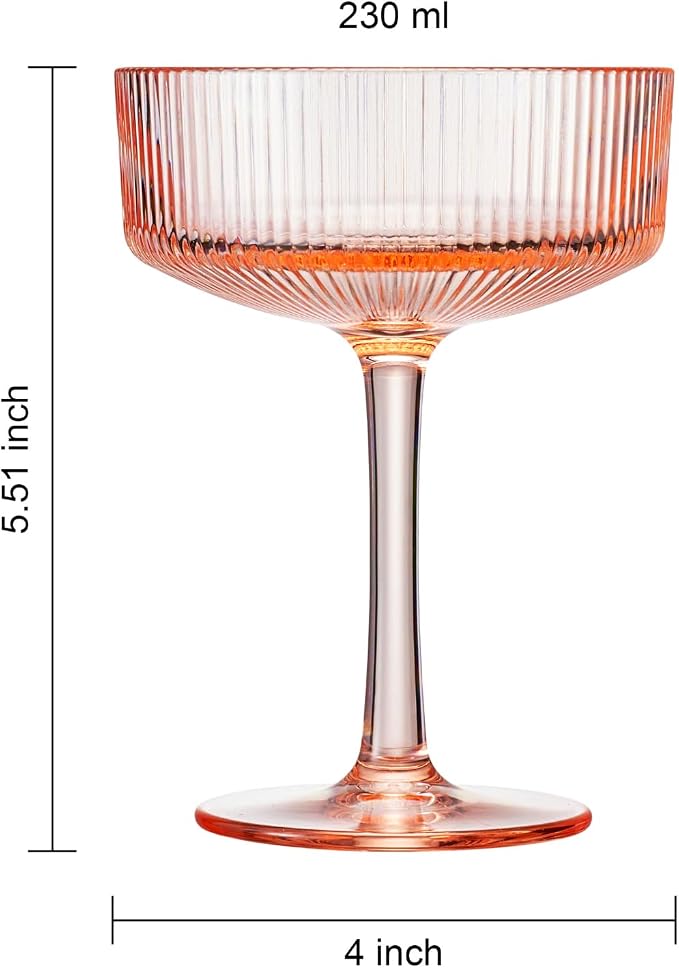 Khen Pink Peach Acrylic Ribbed Coupe Martini Champagne Cocktail Glasses - Image 9