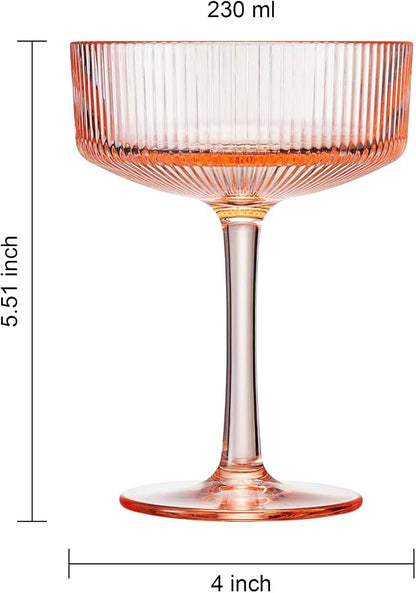 Khen Pink Peach Acrylic Ribbed Coupe Martini Champagne Cocktail Glasses - Image 9