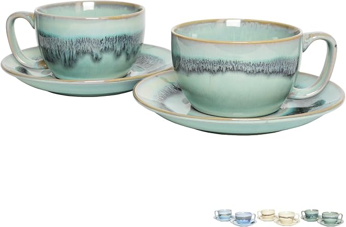 Bosmarlin Ceramic Cappuccino Cup and Saucer Set of 2, 10 Oz, Dishwasher and by Bosmarlin