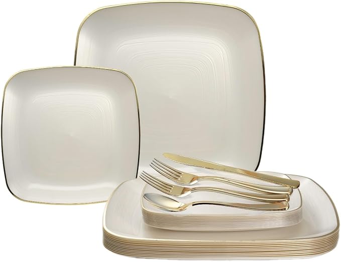 " OCCASIONS " 150 Piece set-Wedding Plastic Plates & cutlery -Disposable by OCCASIONSFINESTPLASTICTABLEWARE