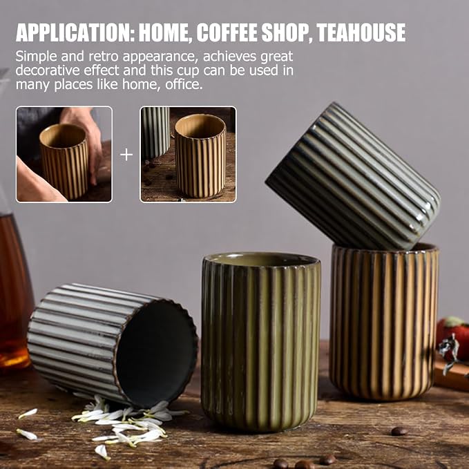 LIFKOME Vinitage Ceramic Mug, Chinese Tea Cup 300ml Striped Cup No Handle - Image 7
