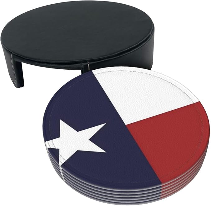 6 Pcs Texas Flag Lone Star Us American Flag Leather Coasters - Image 4