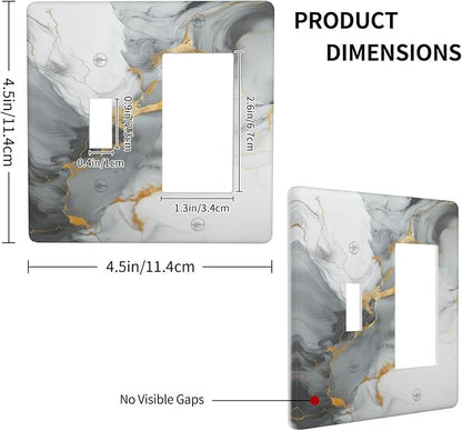 Light Switch Cover Gray/Gold Marble Abstract Modern Luxury 2 Gang Toggle Rocker Combo Socket Cover Wall Plates Decorative Switch Plates and Outlet Covers for Bathroom Bedroom Decor