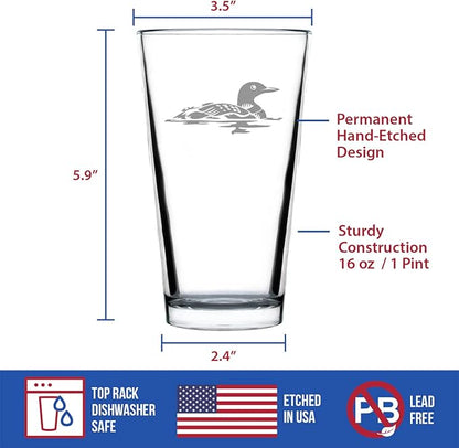Bevvee Loon Pint Glass for Beer - Fun Bird Themed Gifts and Decor for Men & Women - 16 oz Glasses