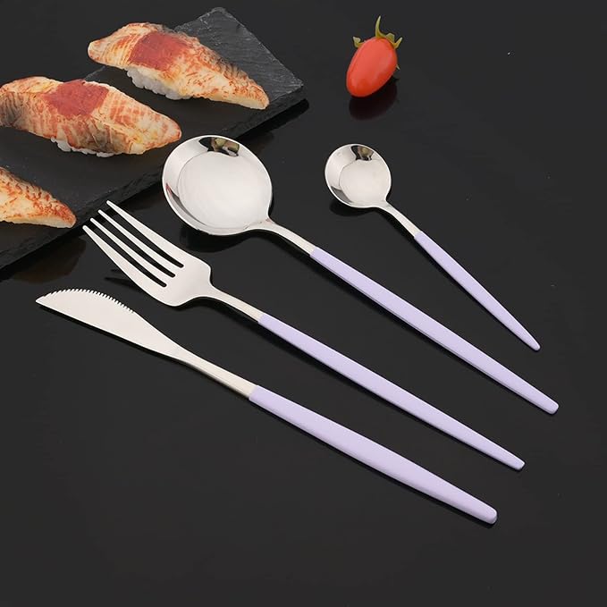 JASHII Flatware Set 24 Piece, Stainless Steel Silverware Set, Macaron Small - Image 6