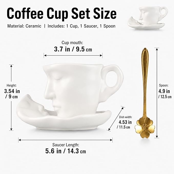 oliruim White Coffee Cup and Saucer Set - Image 3